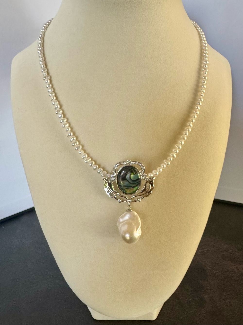 P02 New Pearl Pendant / Brooch with Abalone Center and Flame Ball Pearl